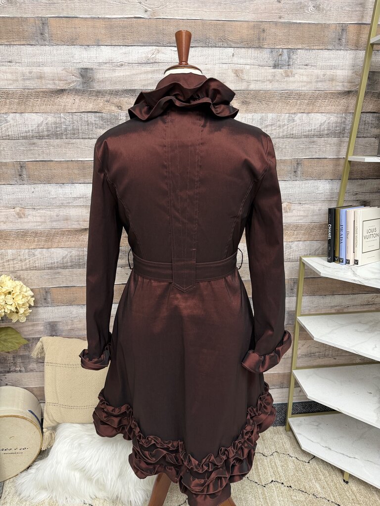 Samuel Dong metallic burgundy ruffle zip up jacket