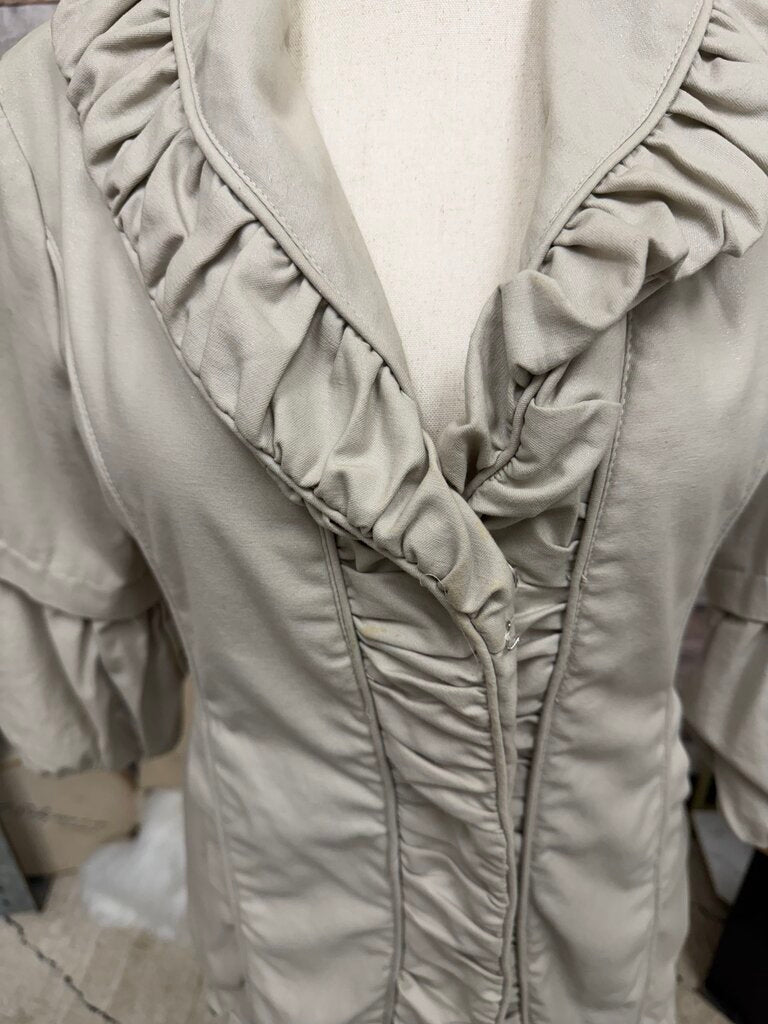 Luii beige ruffle 3/4 length sleeve bottom up jacket