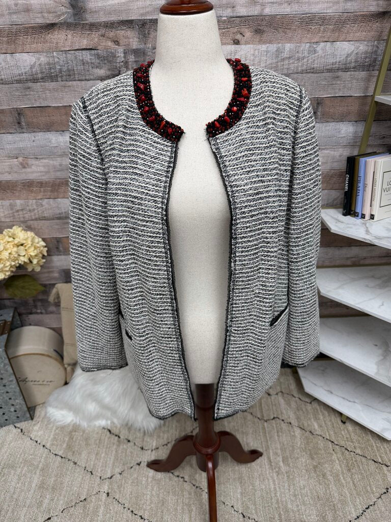Chicos tweed blazer with embellished collar open front