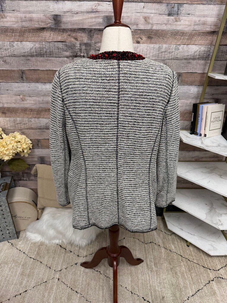 Chicos tweed blazer with embellished collar open front