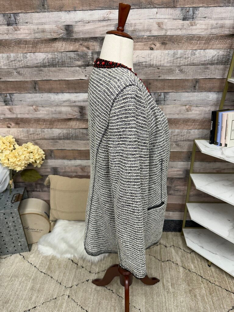 Chicos tweed blazer with embellished collar open front