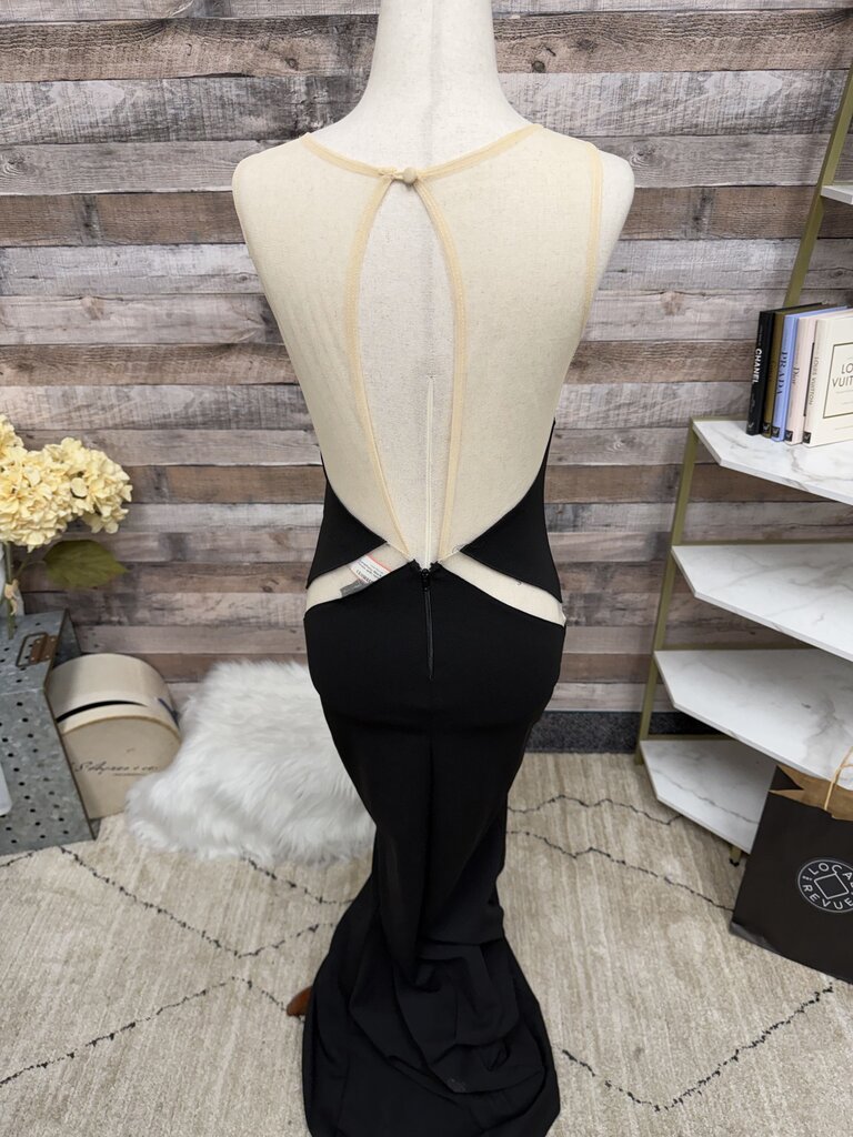 Symphony Black Evening Gown with mesh top and lace trim