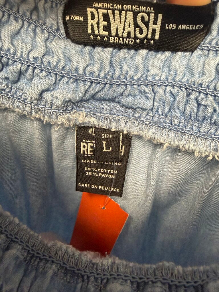 American Original Chambray Lt Blue Elastic Waist Cargo American Original Lt Blue Large women PANTS