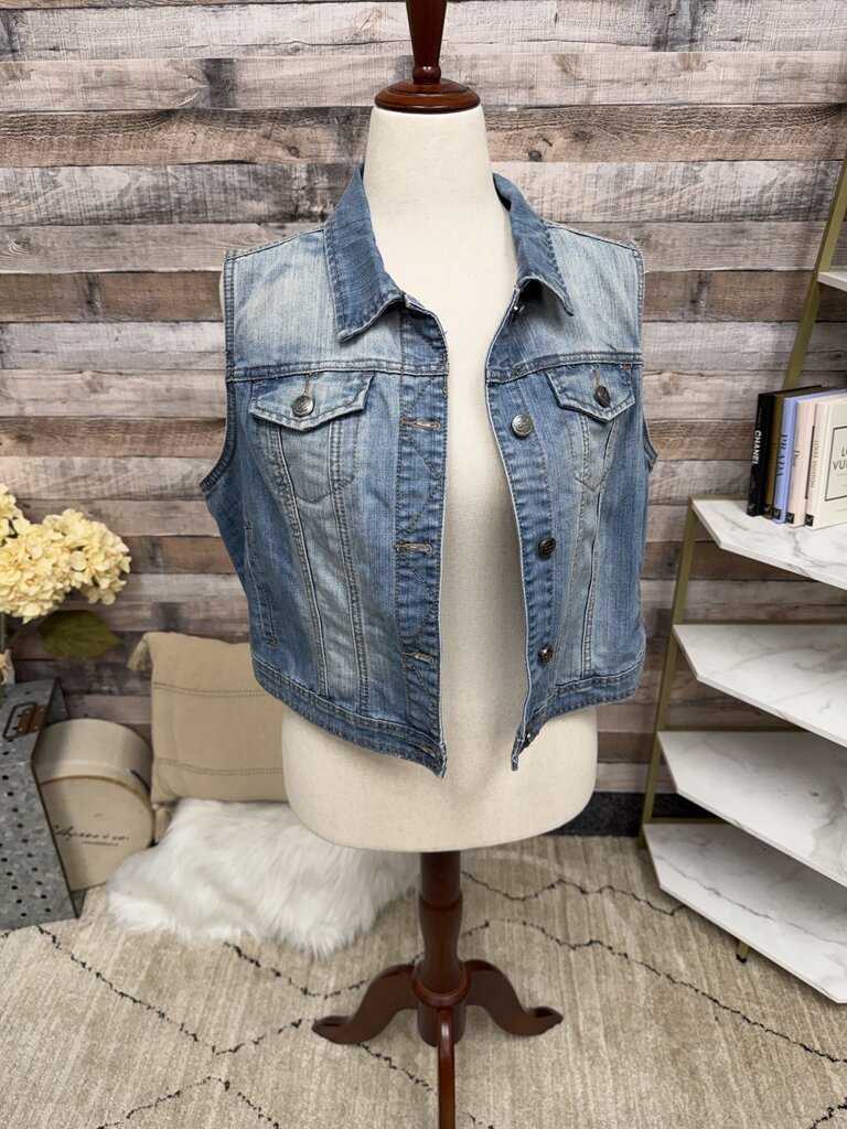Earl Jean Denim Vest w/White Embroidered Back