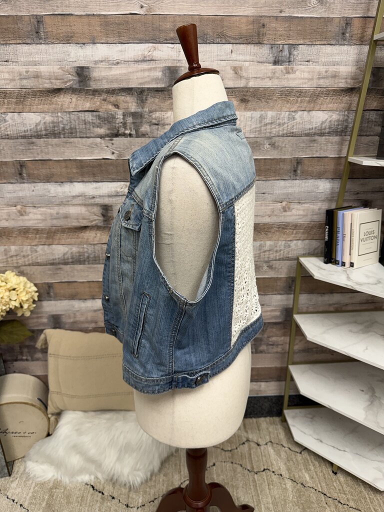 Earl Jean Denim Vest w/White Embroidered Back