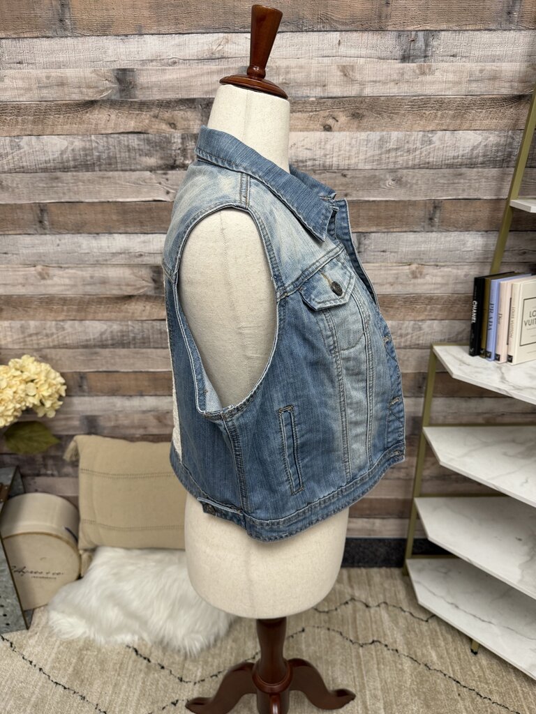 Earl Jean Denim Vest w/White Embroidered Back