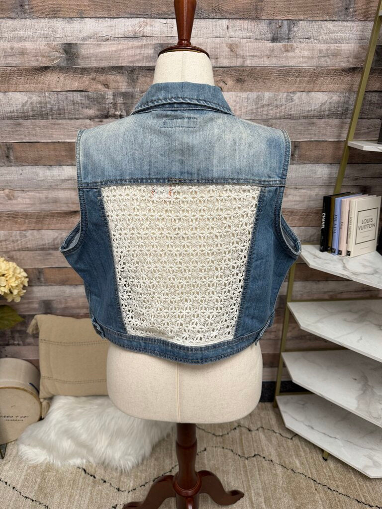 Earl Jean Denim Vest w/White Embroidered Back