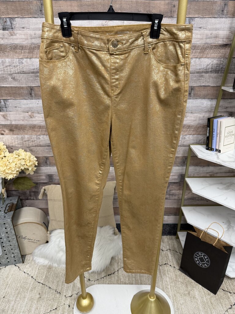 Chicos the Platinum Jegging gold patterned pants