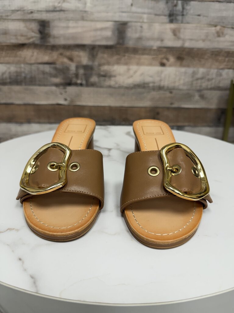 Dolce Vita brown leather slide with gold buckle detail