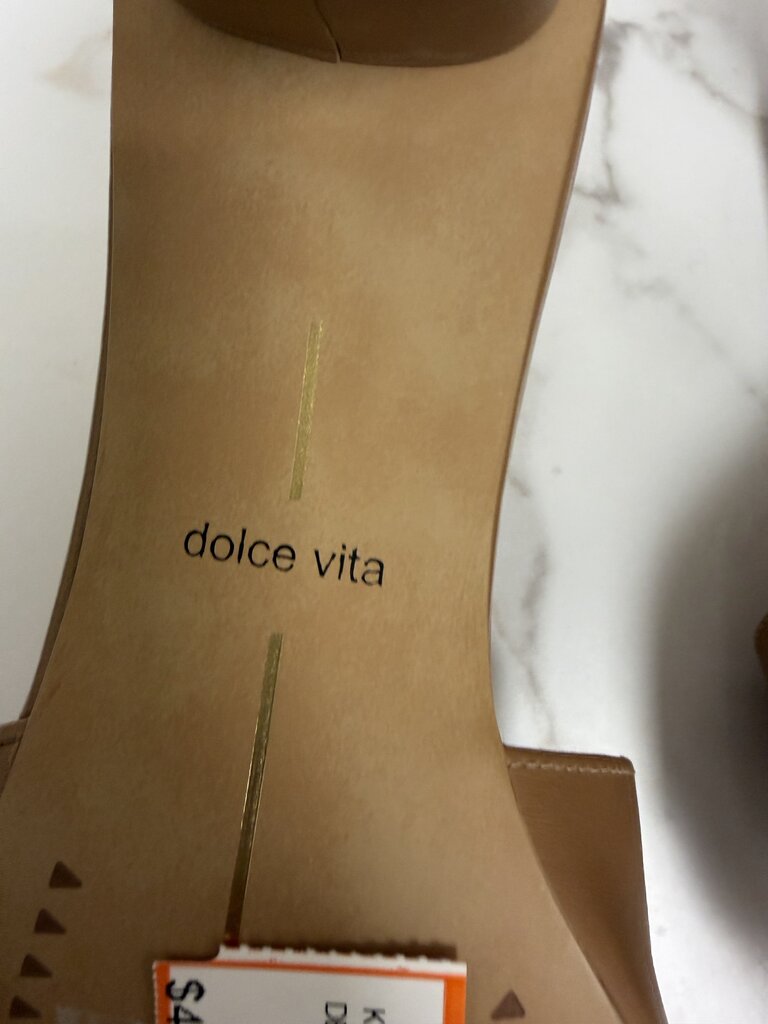 Dolce Vita brown leather slide with gold buckle detail