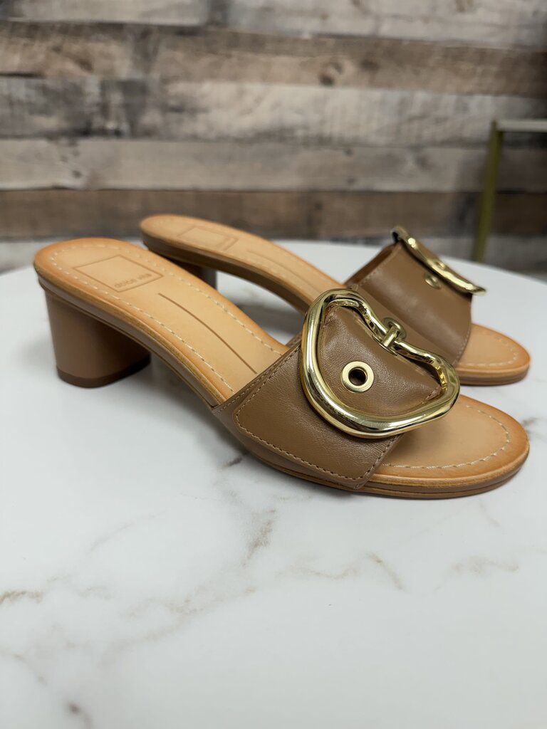 Dolce Vita brown leather slide with gold buckle detail