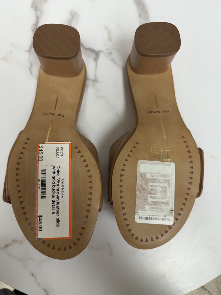 Dolce Vita brown leather slide with gold buckle detail
