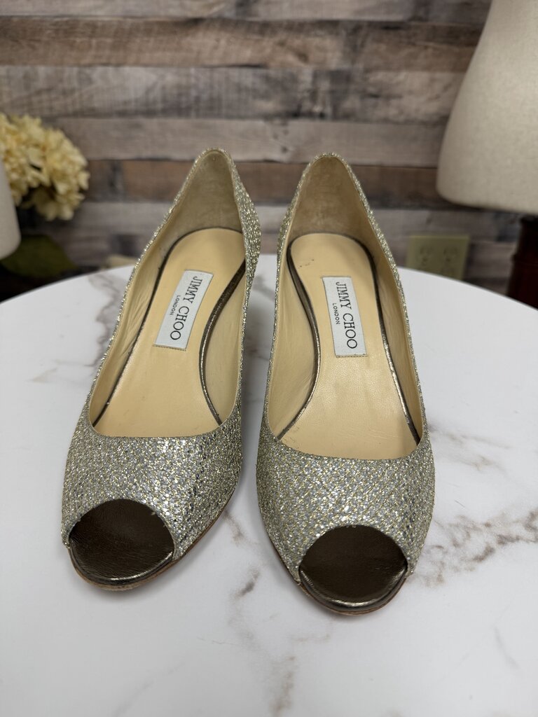 Jimmy Choo glitter peep toe pump with kitten heeloe