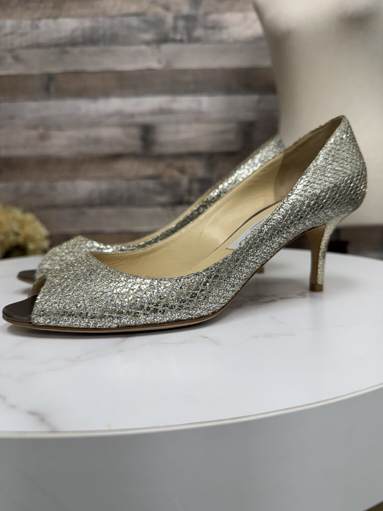 Jimmy Choo glitter peep toe pump with kitten heeloe