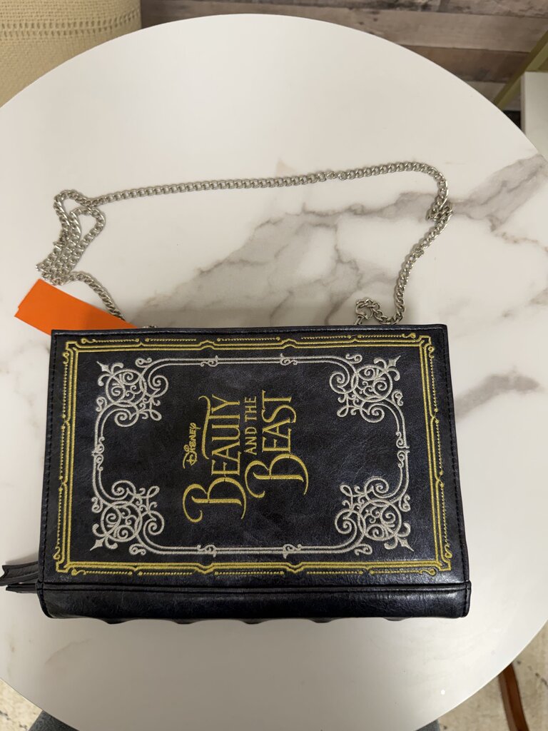 Disney blue Beauty and the Beast book with chain crossbody purse