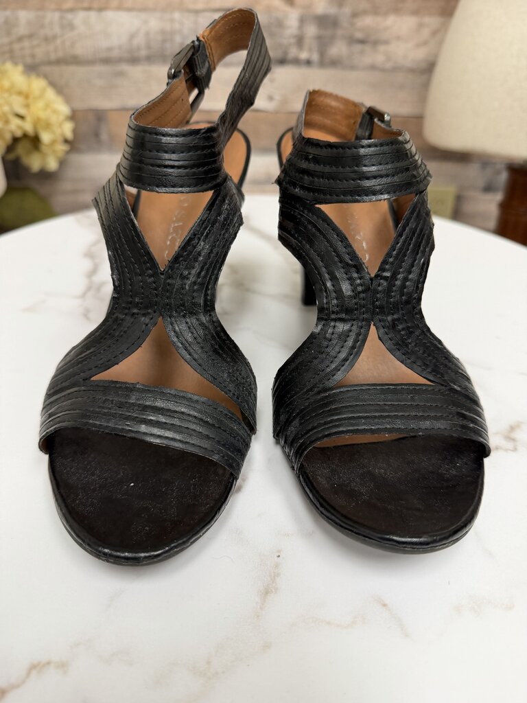 Franco Sarto black leather strappy heeled sandal