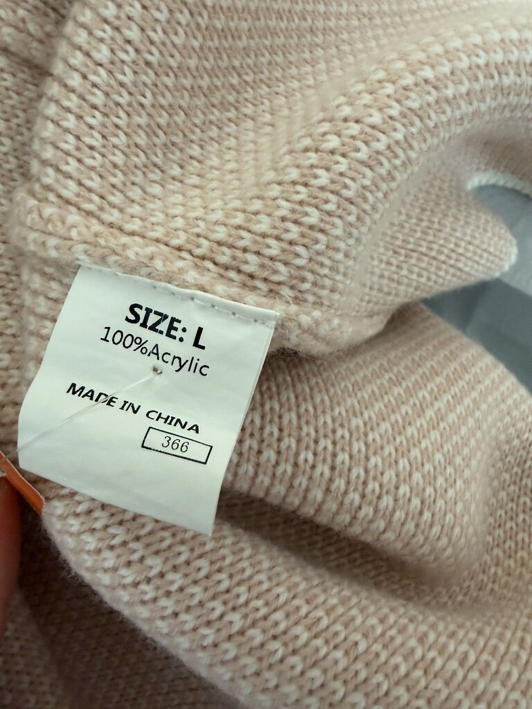 no label pink with white trim open front sweater with pockets and hood