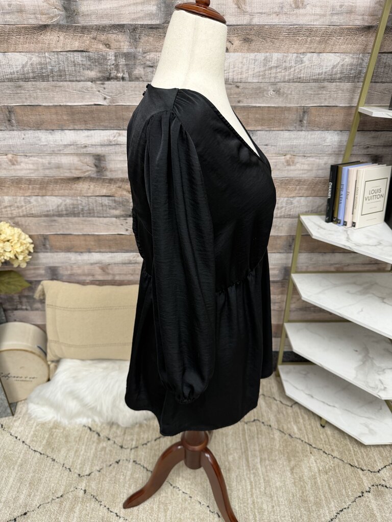 Isabel black satin back cutout peplum top