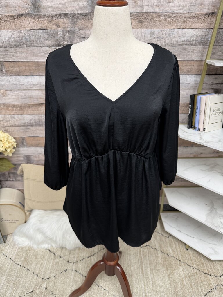 Isabel black satin back cutout peplum top