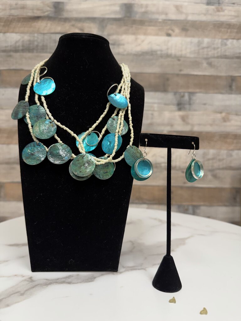 no label blue shell with silver dangle earrings no label blue OS women ACCESSORIES