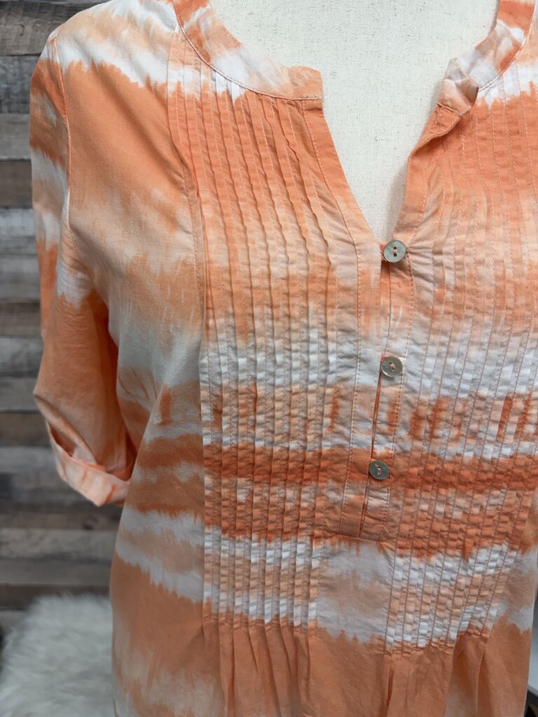 J Jill Orange & White Tie-Dye 3/4 Sleeve Button Top