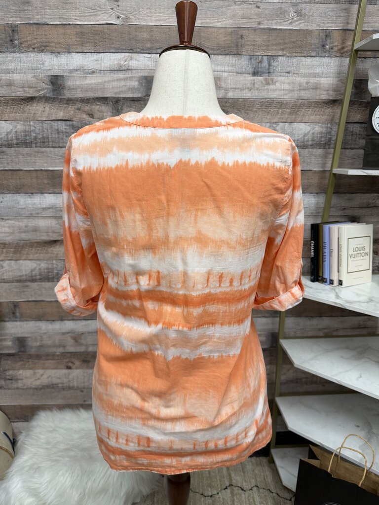 J Jill Orange & White Tie-Dye 3/4 Sleeve Button Top