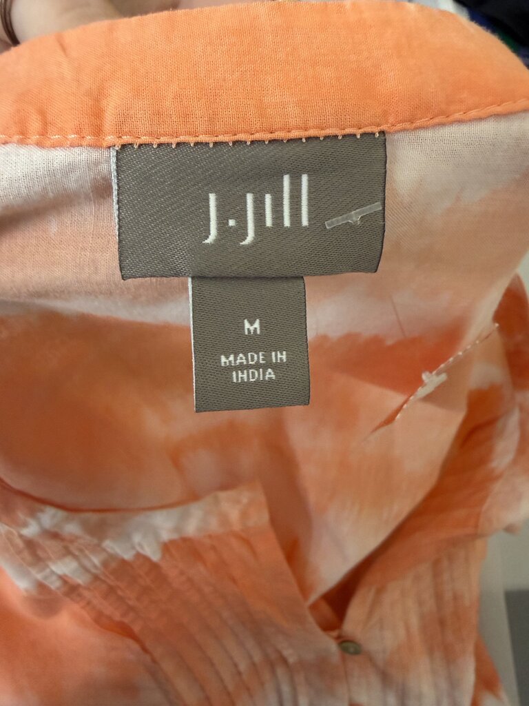 J Jill Orange & White Tie-Dye 3/4 Sleeve Button Top