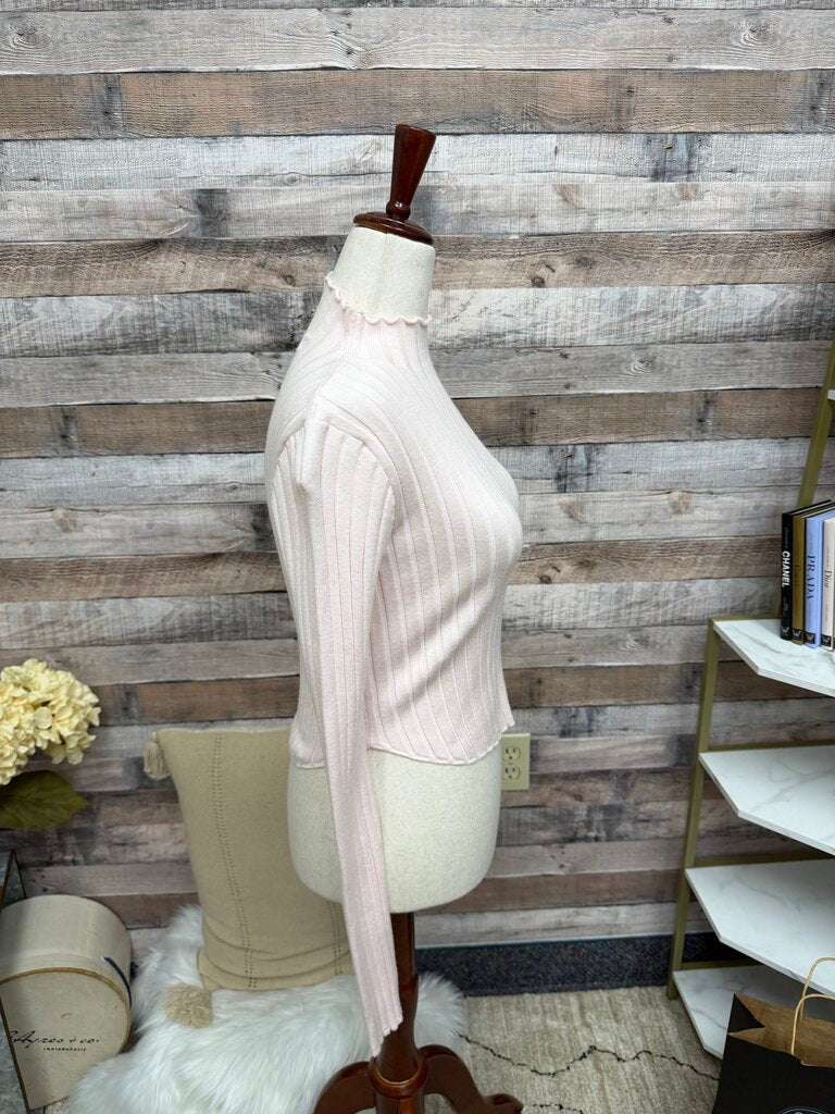 Altar'D State Pink Ribbed Knit Mock Neck Crop Sweater NWT