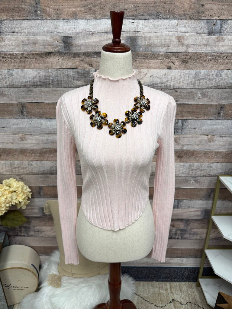 Altar'D State Pink Ribbed Knit Mock Neck Crop Sweater NWT