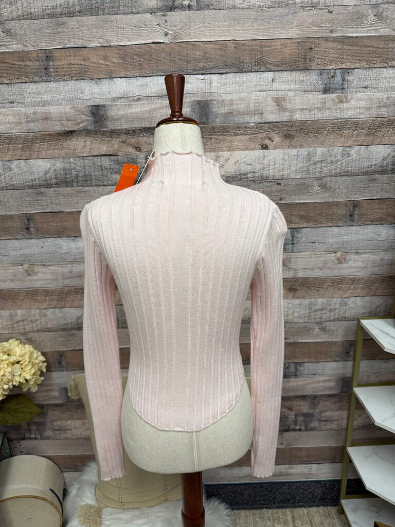 Altar'D State Pink Ribbed Knit Mock Neck Crop Sweater NWT