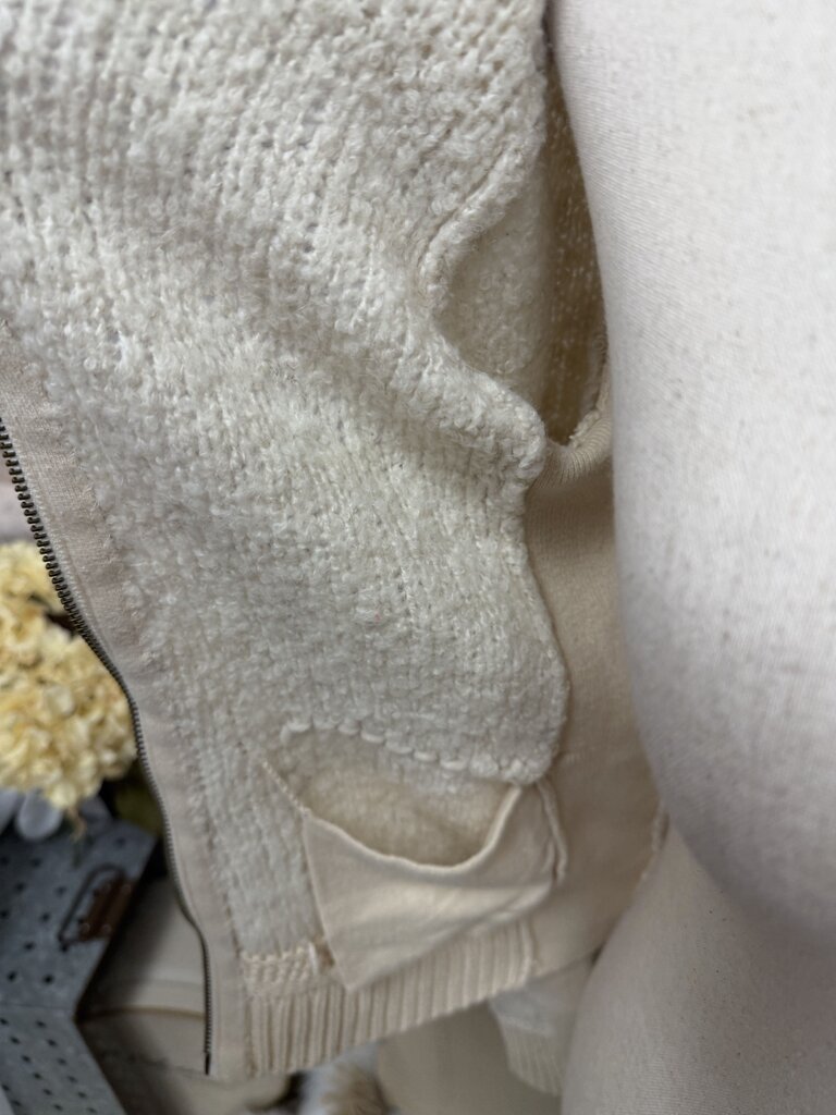 Sleeping On Snow Cream Zip Up Chunky Cable Knit Sweater W/ Collar
