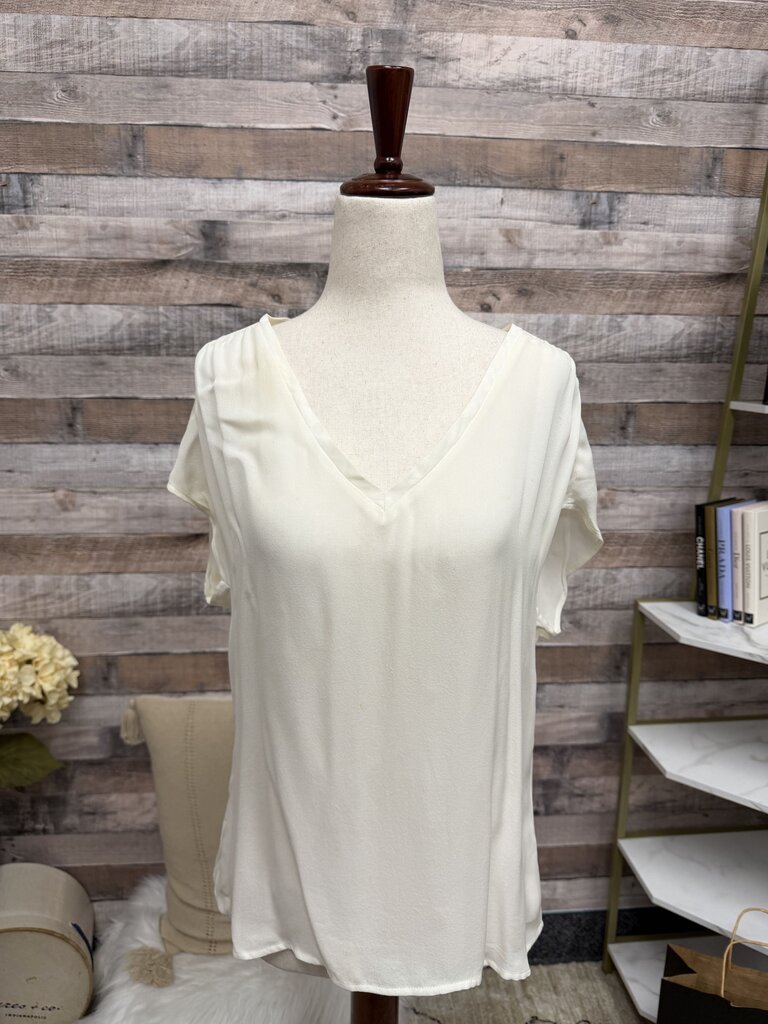 Joie Cream Silk V-Neck Flutter Sleeve Blouse