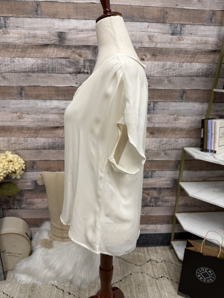 Joie Cream Silk V-Neck Flutter Sleeve Blouse