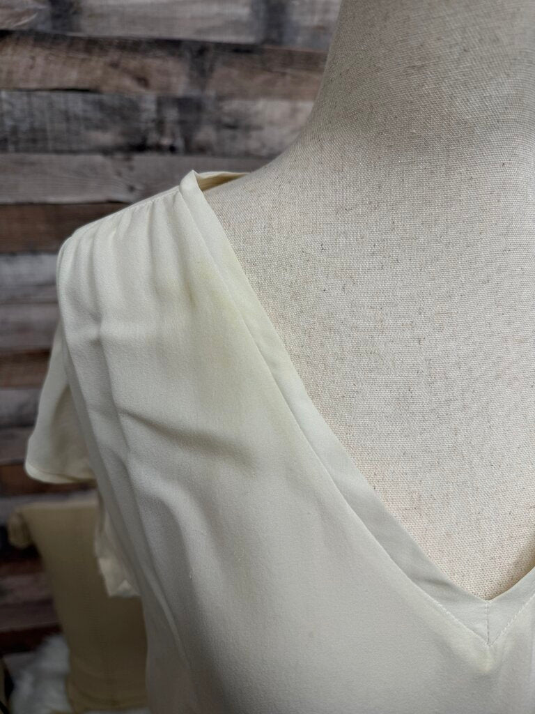 Joie Cream Silk V-Neck Flutter Sleeve Blouse