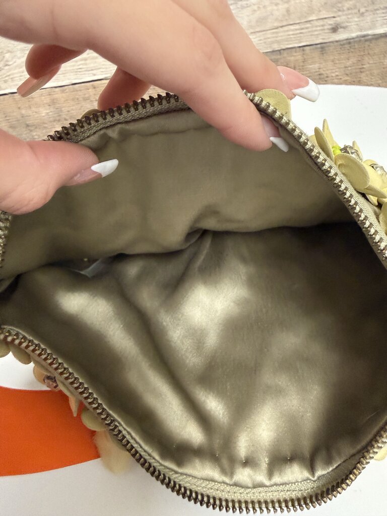 No Label Beige Floral Embellished Zip Pouch no label Beige OS women ACCESSORIES