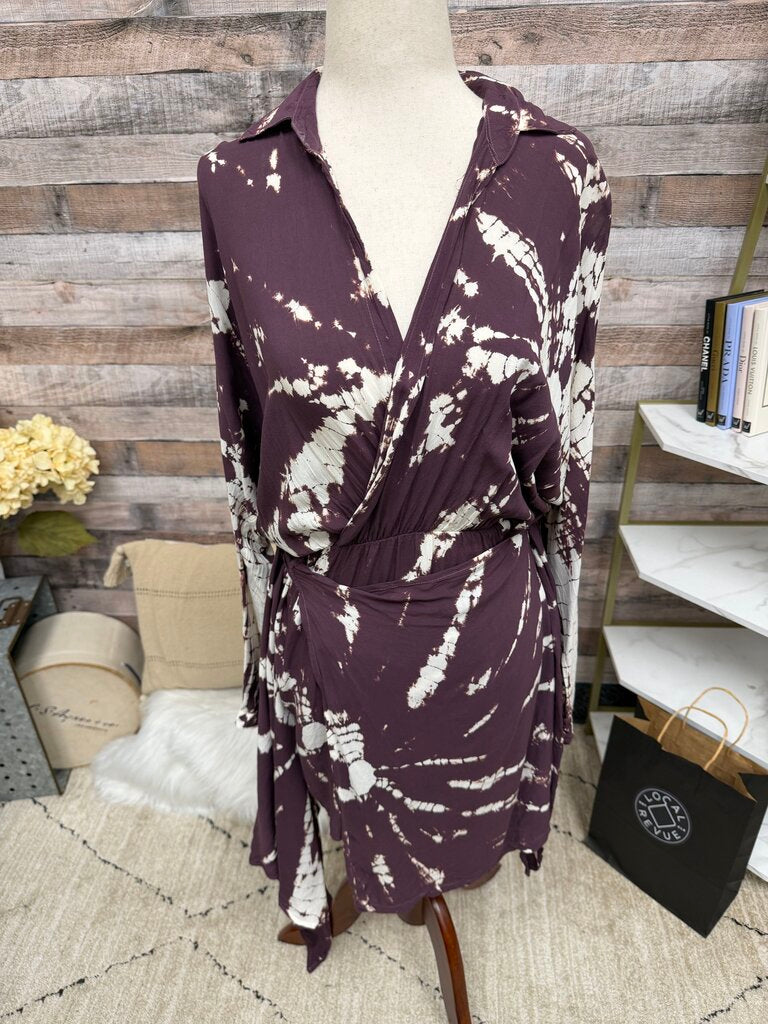 Young Fabulous & Broke Wine Tie Dye Wrap Mini Dress
