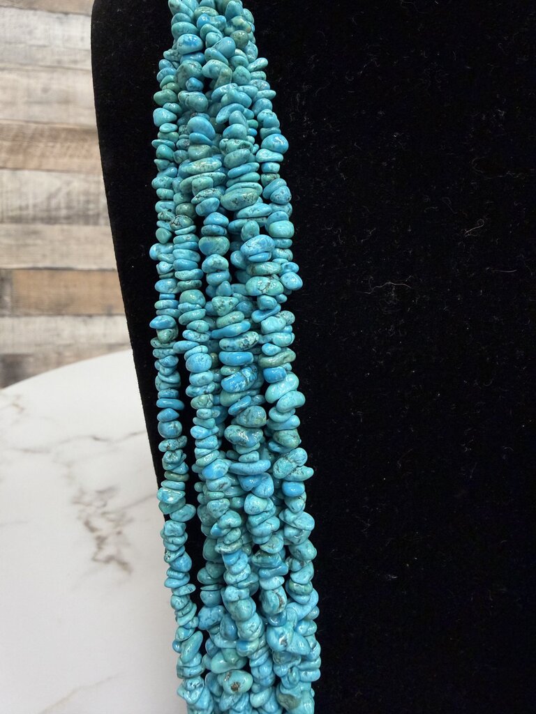 Turquoise Multi Strand Beaded Necklace With Brown Rope