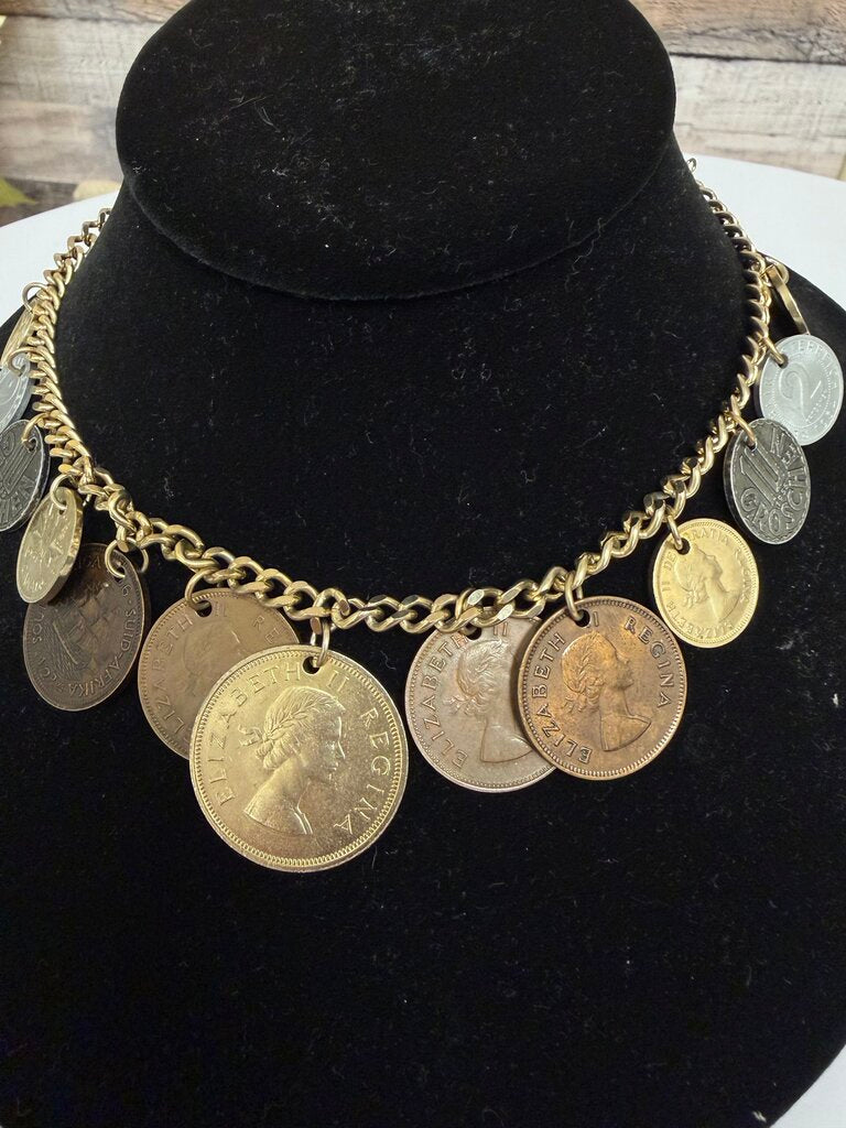 Vintage Foreign Coin Charm Necklace