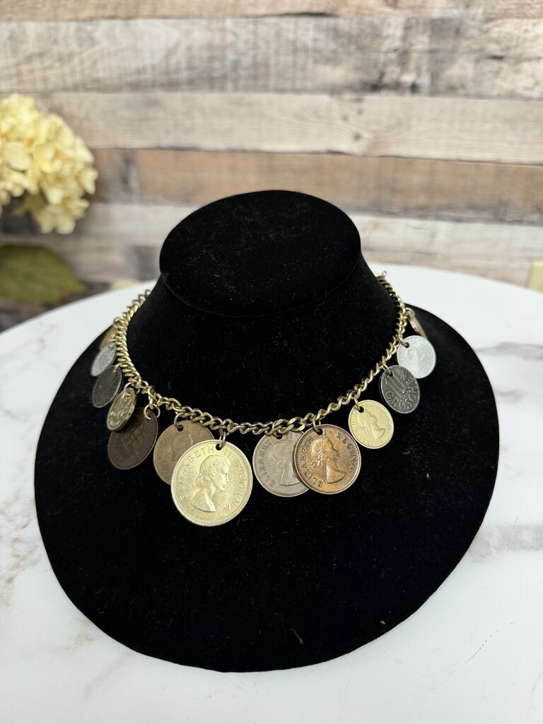 Vintage Foreign Coin Charm Necklace