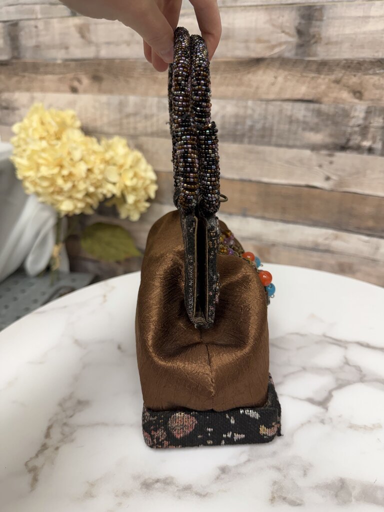 Copper Beaded Fabric Evening Bag W/ Decorative Handle