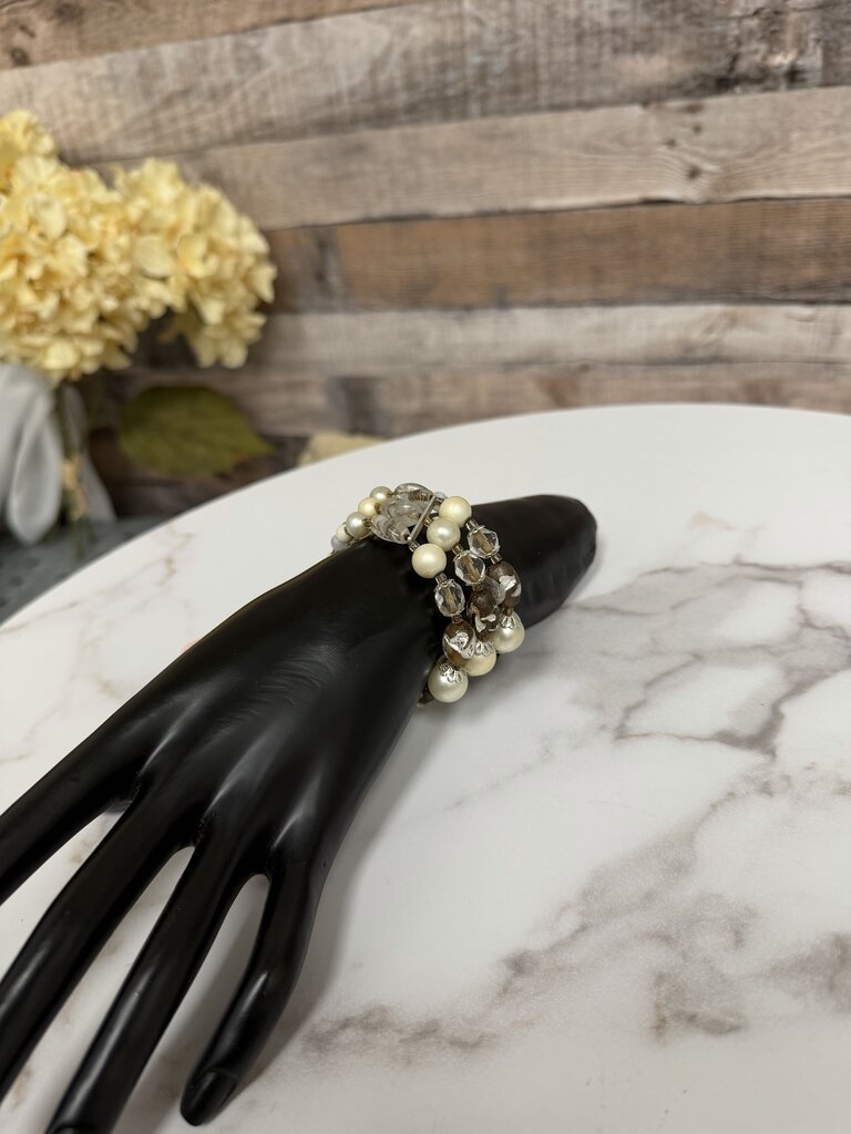 Faux Pearl and Crystal Multi Stand Wrap Bracelet