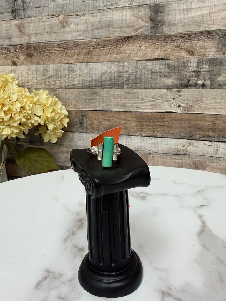 Silver W/ Green Cylinder Cocktail Ring
