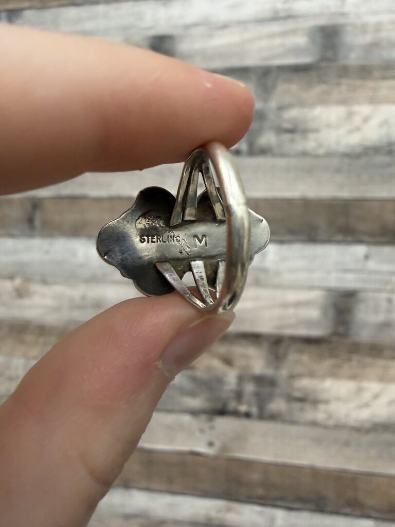 Sterling Silver with Turquoise and Mother of Pearl Geometric Design Ring