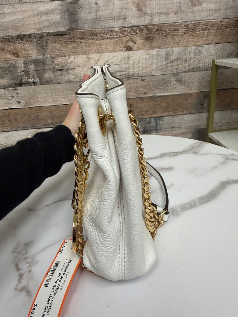 Michael Kors White Leather Stachel w/Jet Set Gold Chain