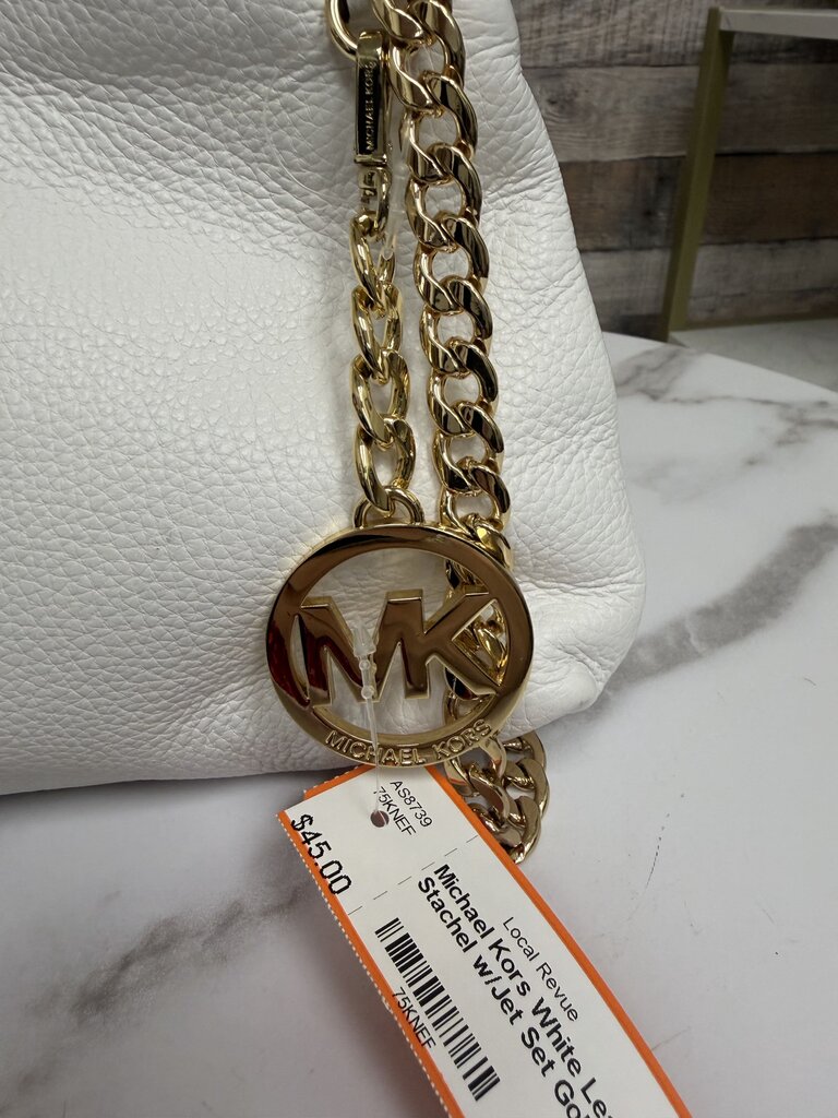 Michael Kors White Leather Stachel w/Jet Set Gold Chain