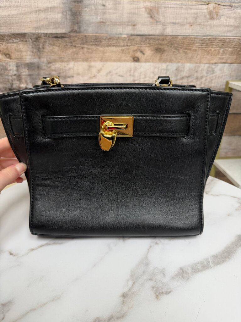 Michael Kors Black Leather w/Gold Locket Detail