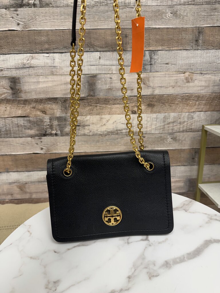 Tory Burch Black Pebbled Leather w/Gold Chain Shoulder Bag