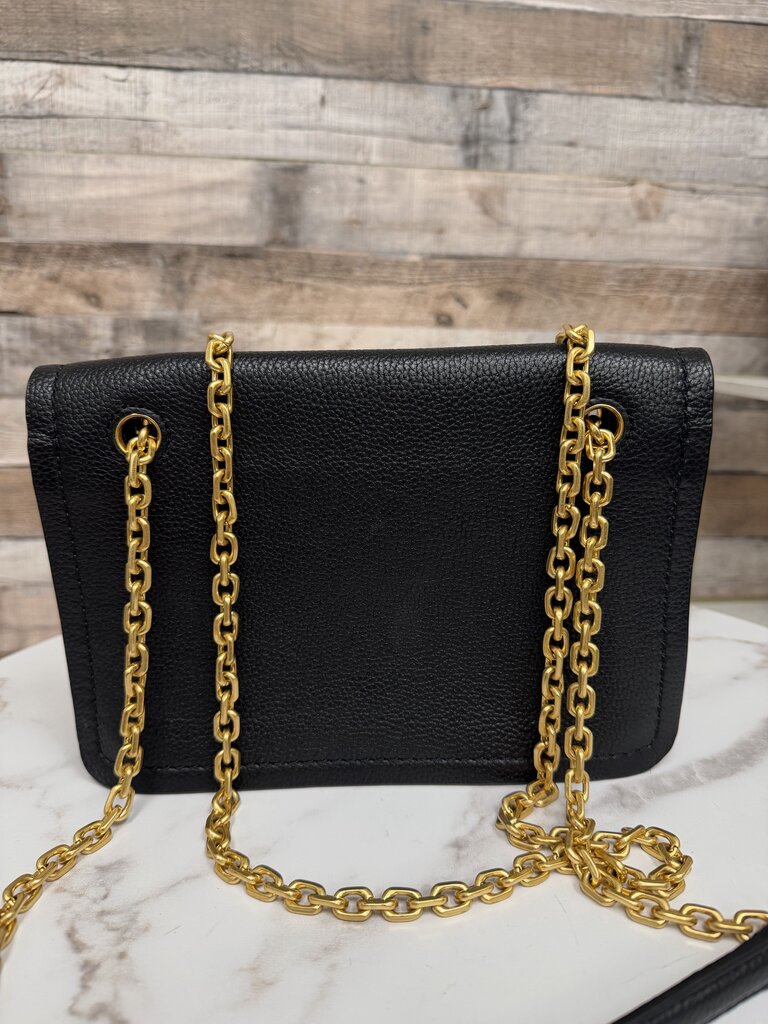 Tory Burch Black Pebbled Leather w/Gold Chain Shoulder Bag