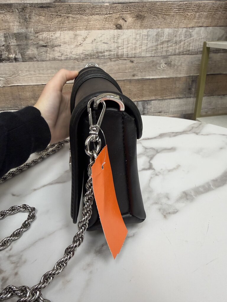 Michael Kors Black Leather Crossbody w/Silver Padlock & Chain