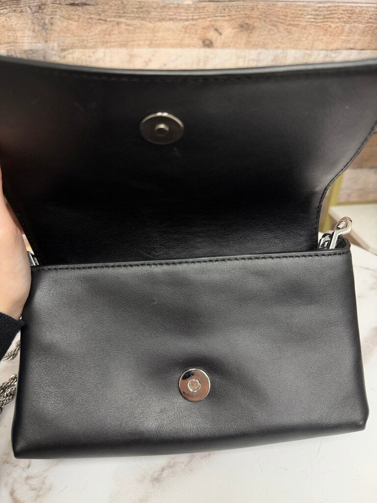 Michael Kors Black Leather Crossbody w/Silver Padlock & Chain